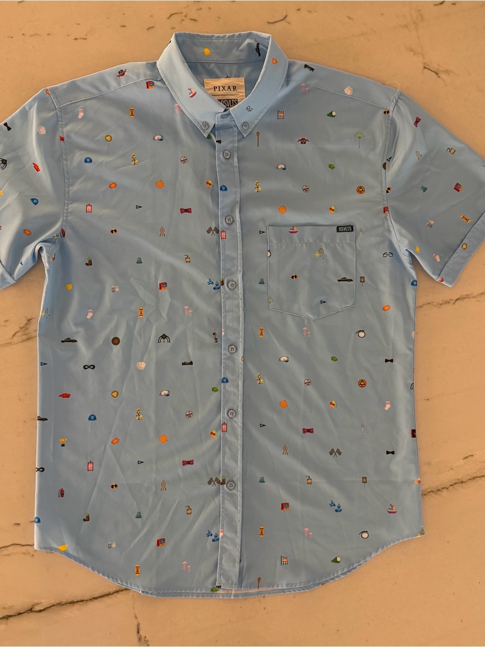 RSVLTS Pixar Fest Shirt Mens L Lil Ventures KUNUFLEX Short Sleeve Button Up